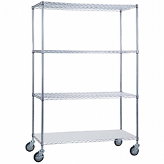 Portable Adjustable Linen Cart - 3 Wire Shelves - 1 Solid Shelf - 18